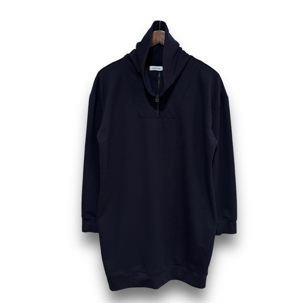 Nordstrom Women's Cowl Neck 1/4 Zip Sweater Dress Navy Size Small 21 x 34